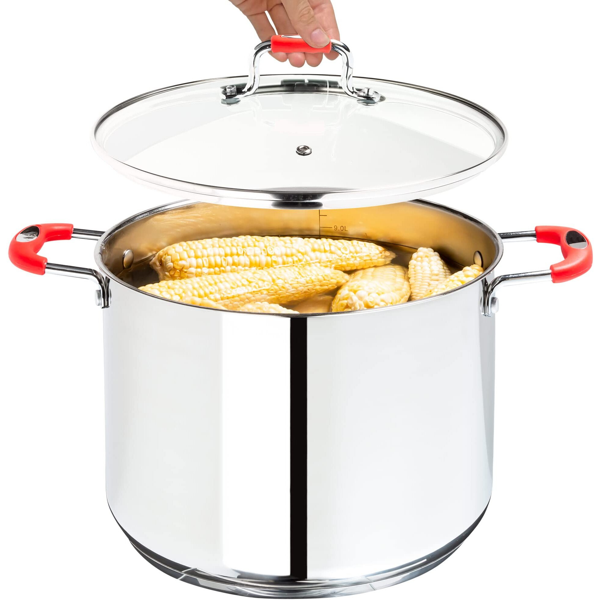 Millvado Stock Pot, Large Stainless Steel 11 Quart Stockpot, Large Cooking Pot, Clear Glass Lid And Measurement Markings, Steam Hole, Induction, Gas, Electric Compatible Big Boiling Pot