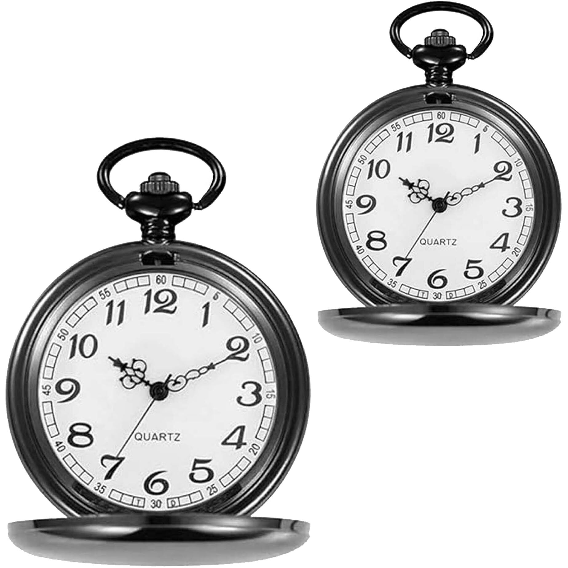 Alladaga Set Of 2 Classic Pocket Watch With Chain For Men And Women (Black Black)