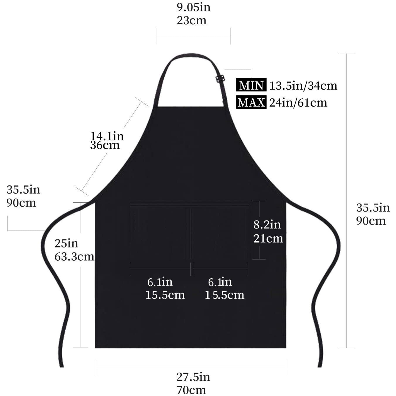Ured 1Pcs Black Apron For Women