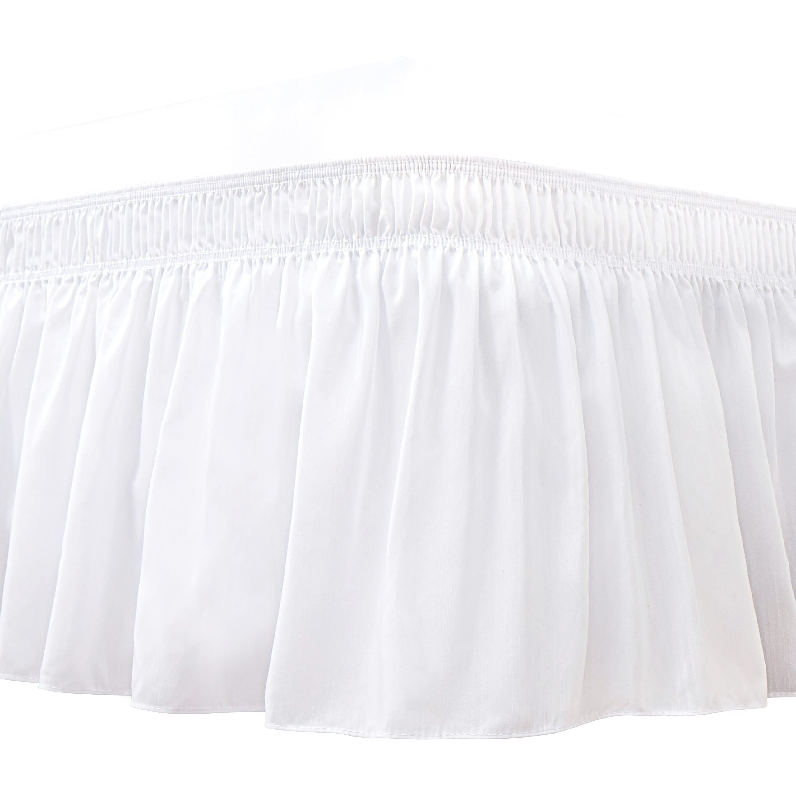 Biscaynebay Wrap Around Bed Skirts For Queen Beds 15"" Drop, White Adjustable Elastic Dust Ruffles Easy Fit Wrinkle & Fade Resistant Silky Luxurious Fabric Machine Washable