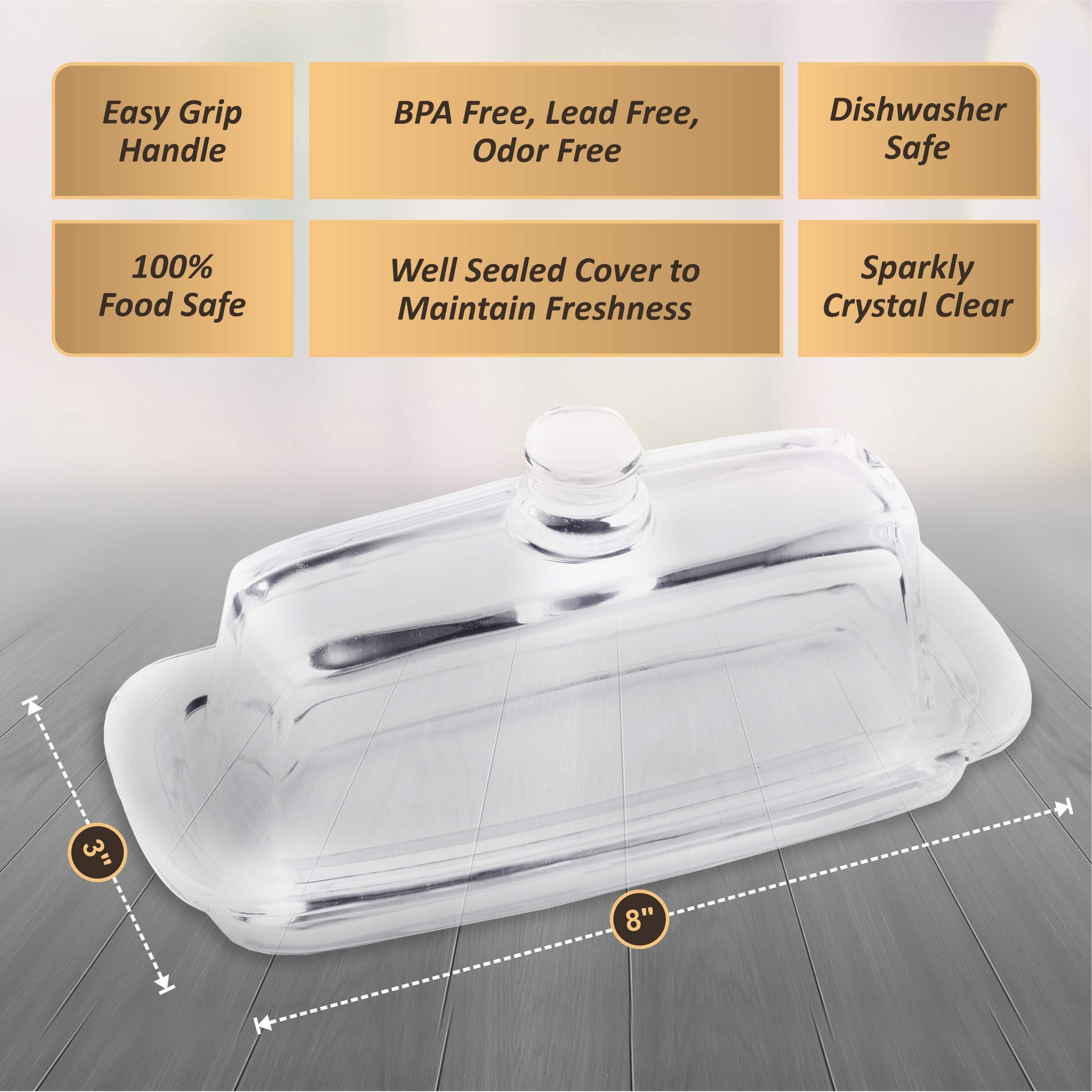 Bezrat Glass Butter Dish | Premium Butter Dish With Lid And Easy Grip Handle | Easy To Use And 100% Food Safe - Dishwasher Safe | Classic Addition