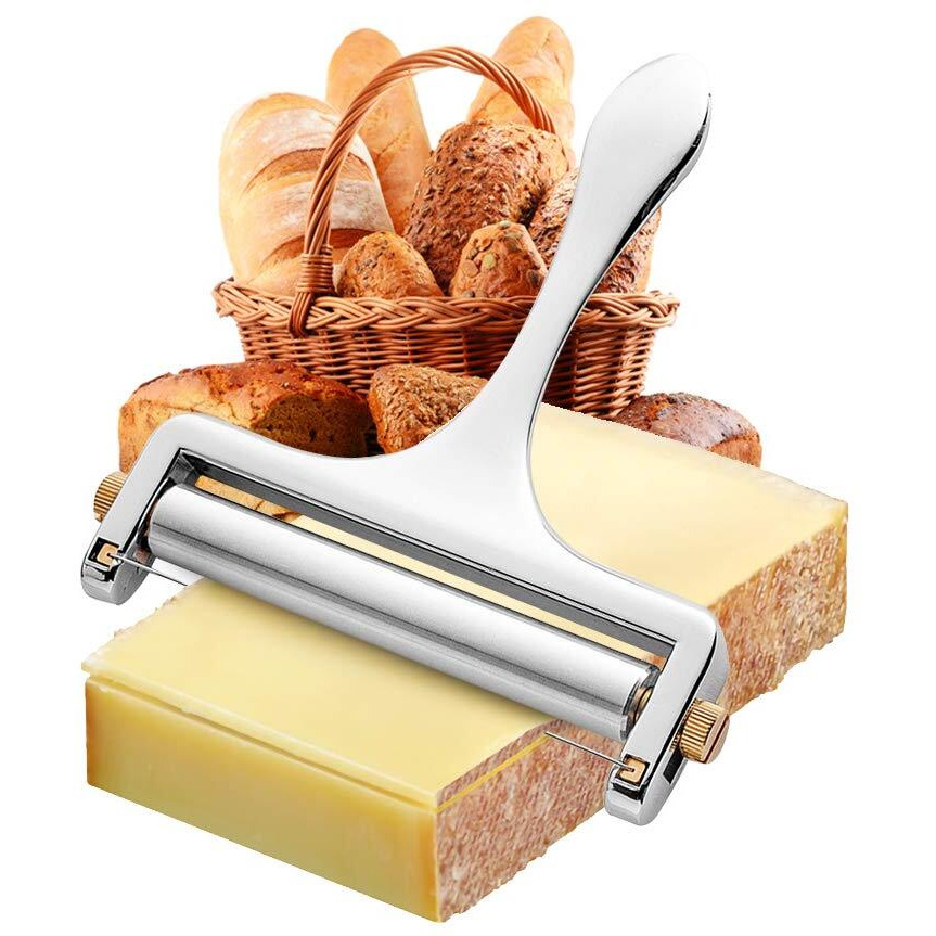 Naneezoo Cheese Slicer, Adjustable Thickness Heavy Duty Stainless Steel Cheese Slicers With Wire For Soft & Semi-Hard Cheeses - 4 Replacement Stainless Steel Cutting Wire Included (Silver)