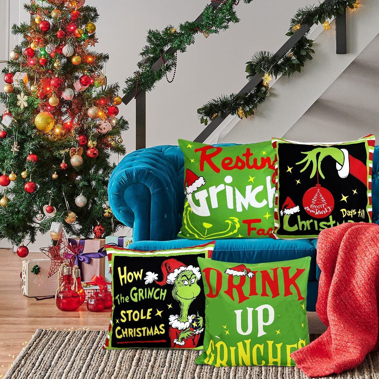 Christmas Pillow Covers For Grinch Christmas Decorations How The Grinch Stole Christmas Pillows Winter Holiday Throw Pillows Christmas Farmhouse Decor For Couch