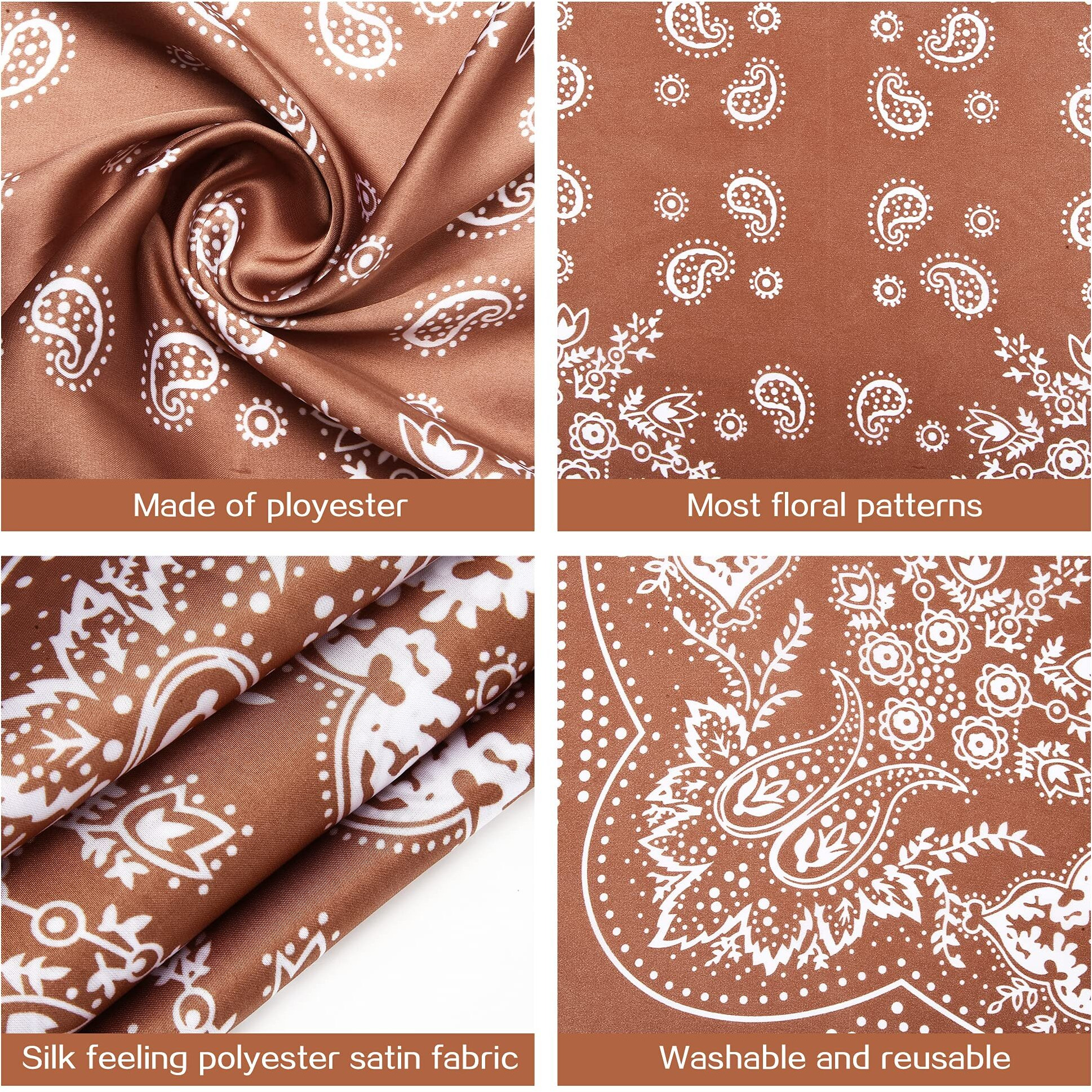 Doobo 3 Pcs 27.5 Inches Satin Head Scarf Hair Scarf Silk Head Scarf Silk Bandana Silk Hair Wrap Neck Scarf Square Scarf For Women Girls(Brown,Black,Khaki)