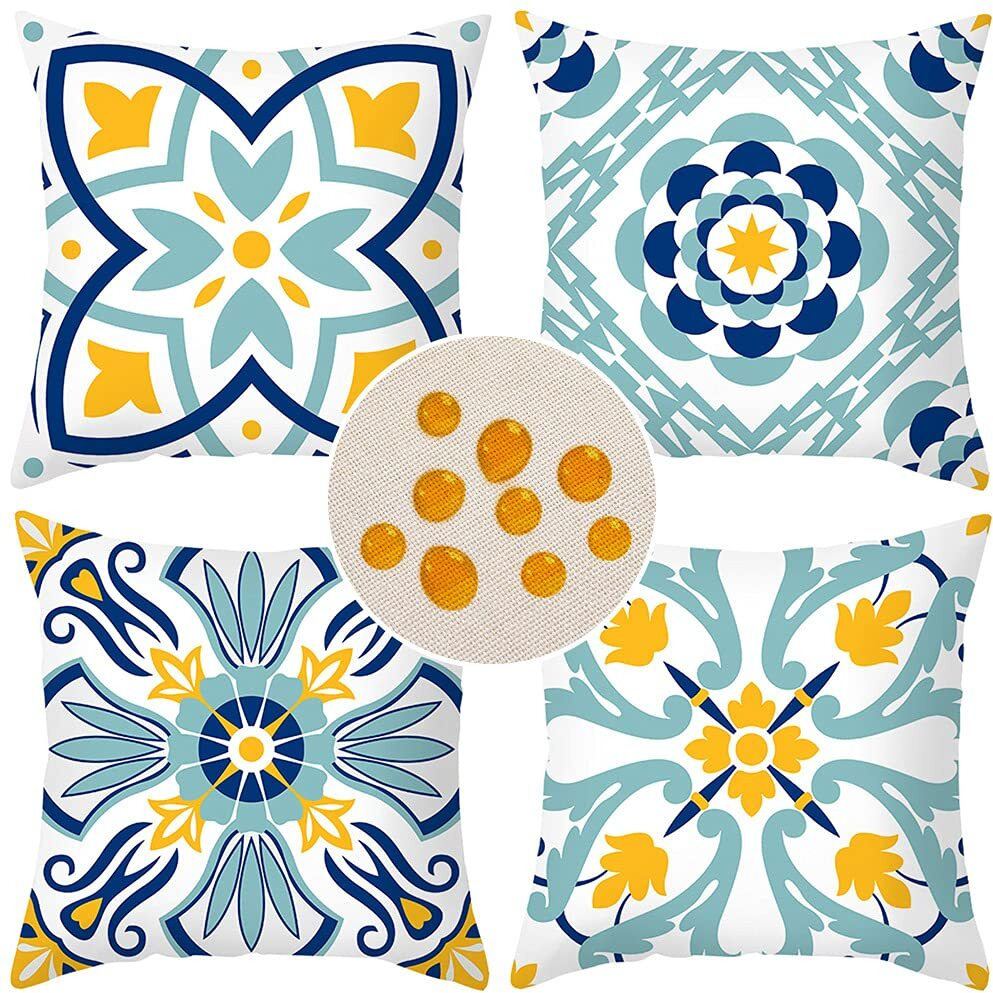 Cirzone Outdoor Pillows, Outdoor Pillow Covers 18X18 Set Of 4 Waterproof Decorative Throw Pillow Covers Boho Decorations For Patio, Garden, Balcony