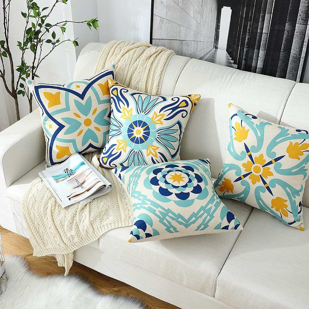 Cirzone Outdoor Pillows, Outdoor Pillow Covers 18X18 Set Of 4 Waterproof Decorative Throw Pillow Covers Boho Decorations For Patio, Garden, Balcony