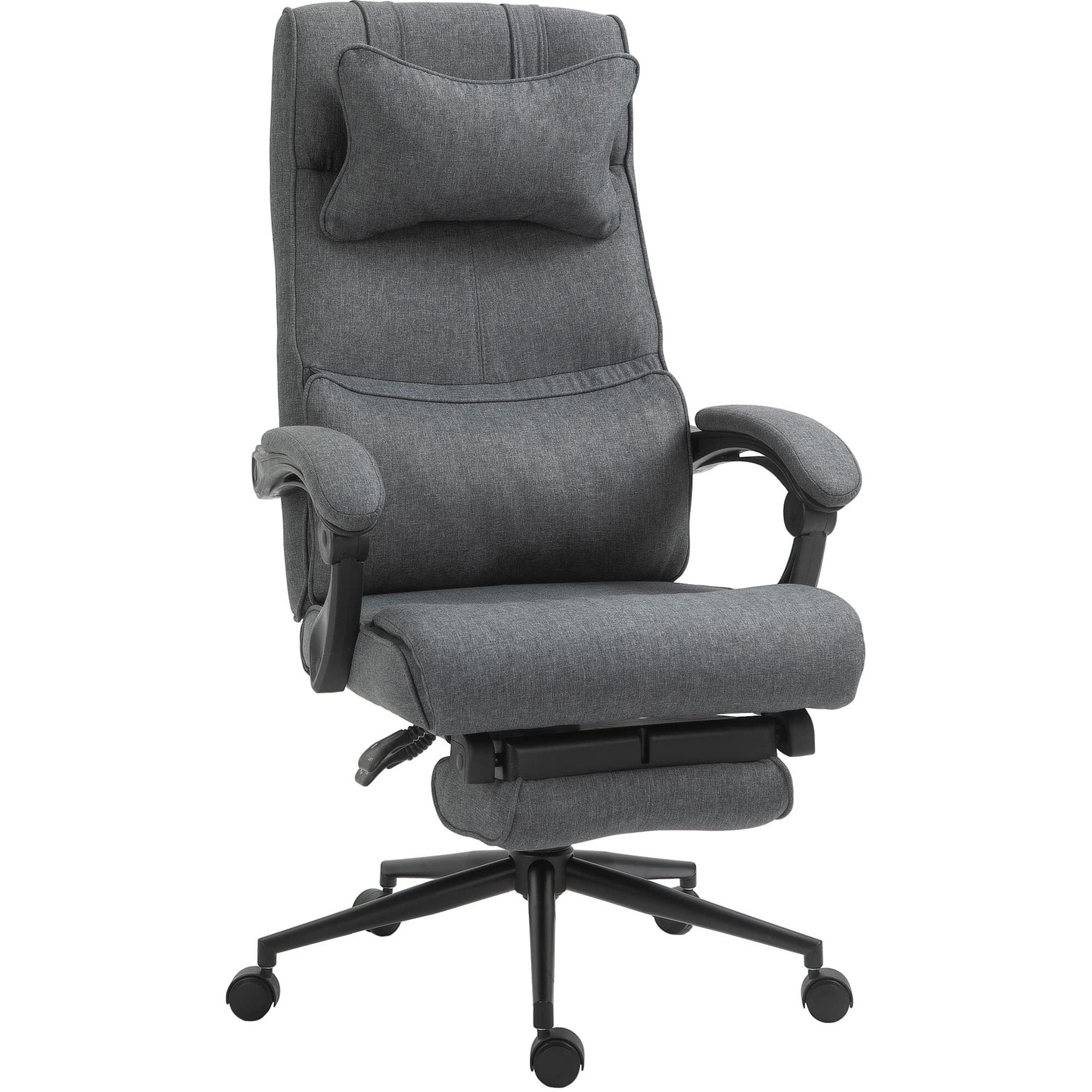 Vinsetto High Back Executive Office Chair, Reclining Computer Desk Chair With Footrest, Height Adjustable Fabric Office Chair With Headrest And Lumbar Support, Gray