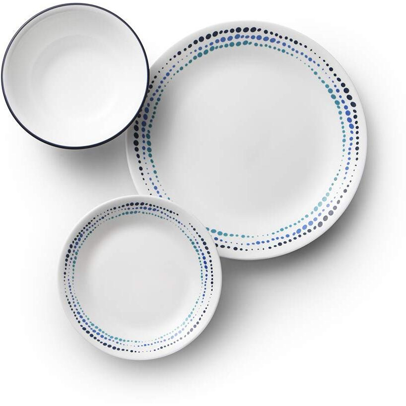 Corelle Vitrelle 18-Piece Service For 6 Dinnerware Set, Triple Layer Glass And Chip Resistant, Lightweight Round Plates And Bowls Set, Ocean Blue