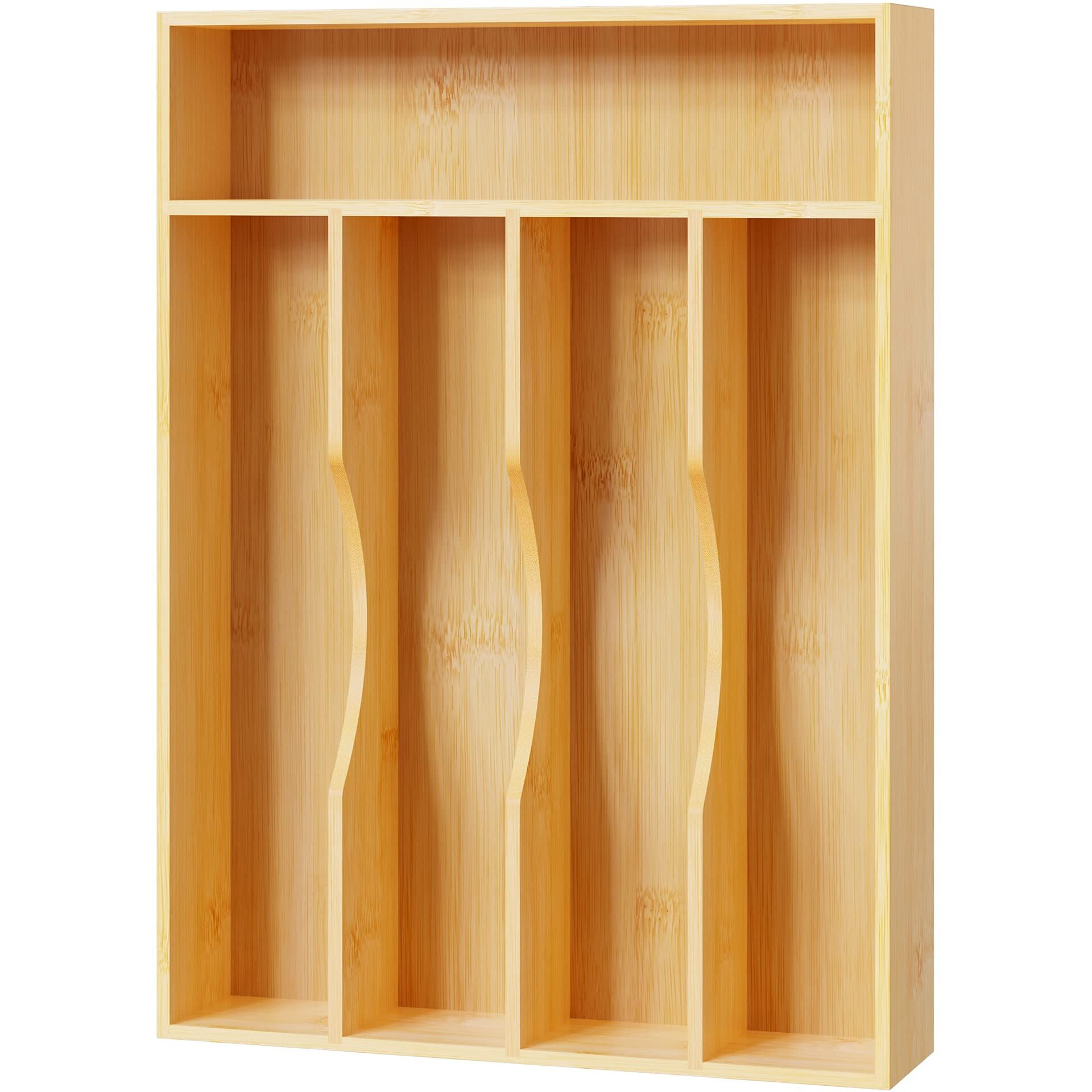 Bellsal Utensil Organizer 10 Inch Silverware Tray For Drawer Utensil Holder Cutlery Organizer Kitchen Drawer Organizer 5 Compartment Small Narrow Bamboo