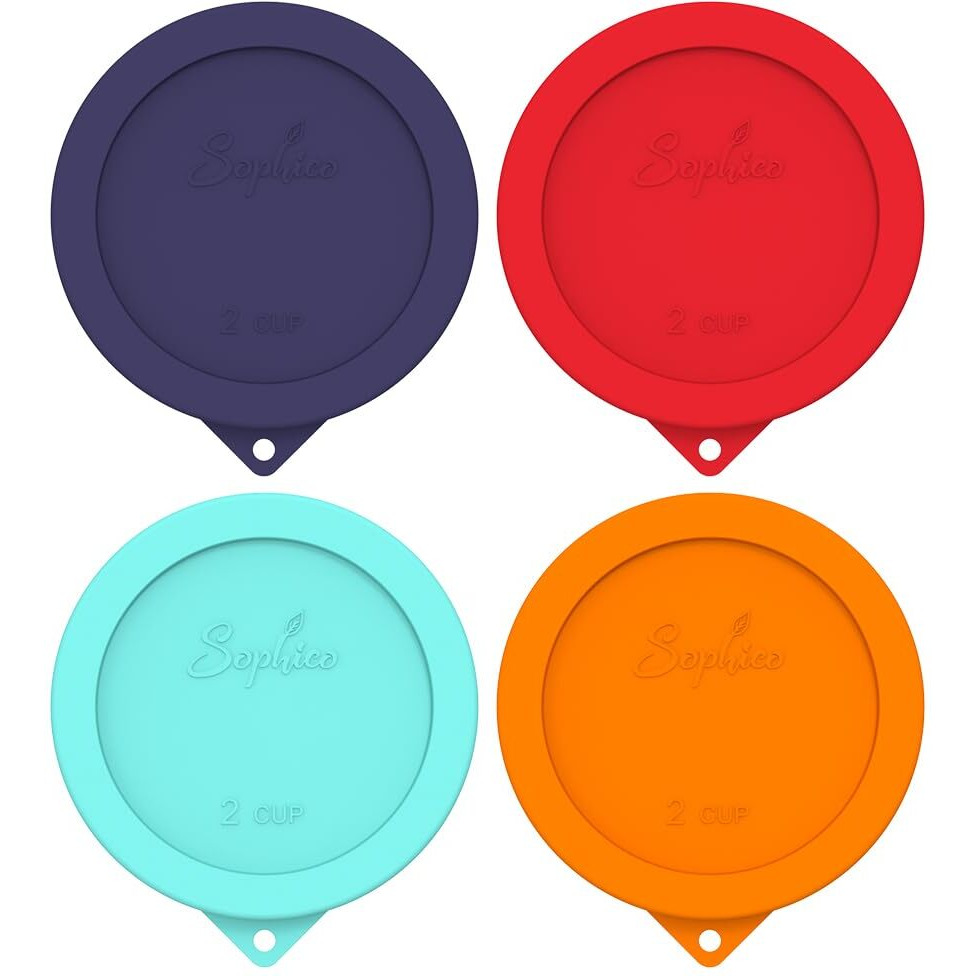 Sophico 2 Cup Round Silicone Storage Cover Lids Replacement For Anchor Hocking And Pyrex 7200-Pc Glass Bowls (Container Not Included) | Mix | 4 Pack