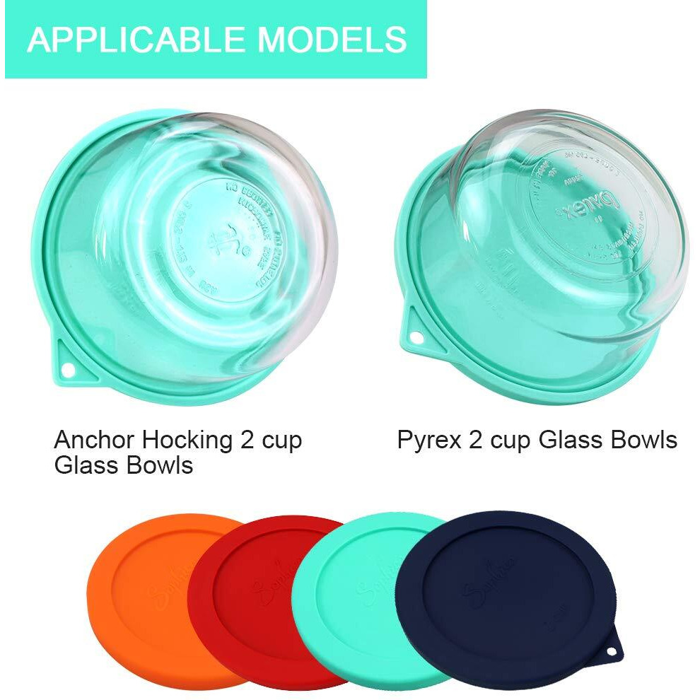 Sophico 2 Cup Round Silicone Storage Cover Lids Replacement For Anchor Hocking And Pyrex 7200-Pc Glass Bowls (Container Not Included) | Mix | 4 Pack