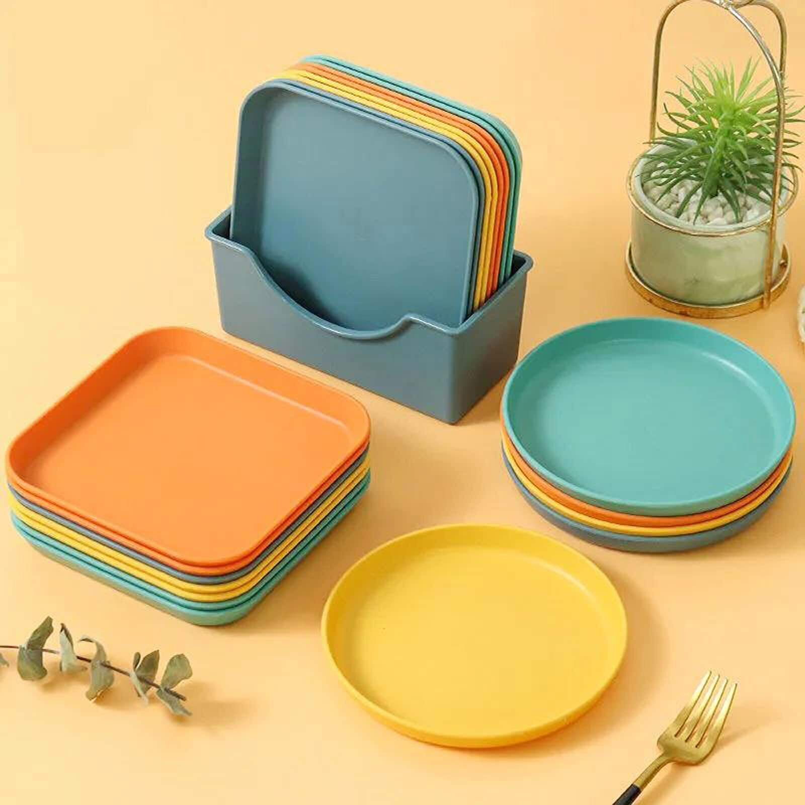 Baiouda Appetizer Plates, Cake Dessert Plates, Reusable Lightweight Colorful Snack Tableware Great For Desserts, Sides Or Appetizers, Fruit, Candy, Side Dishes - 8Pack With Holder (Round)