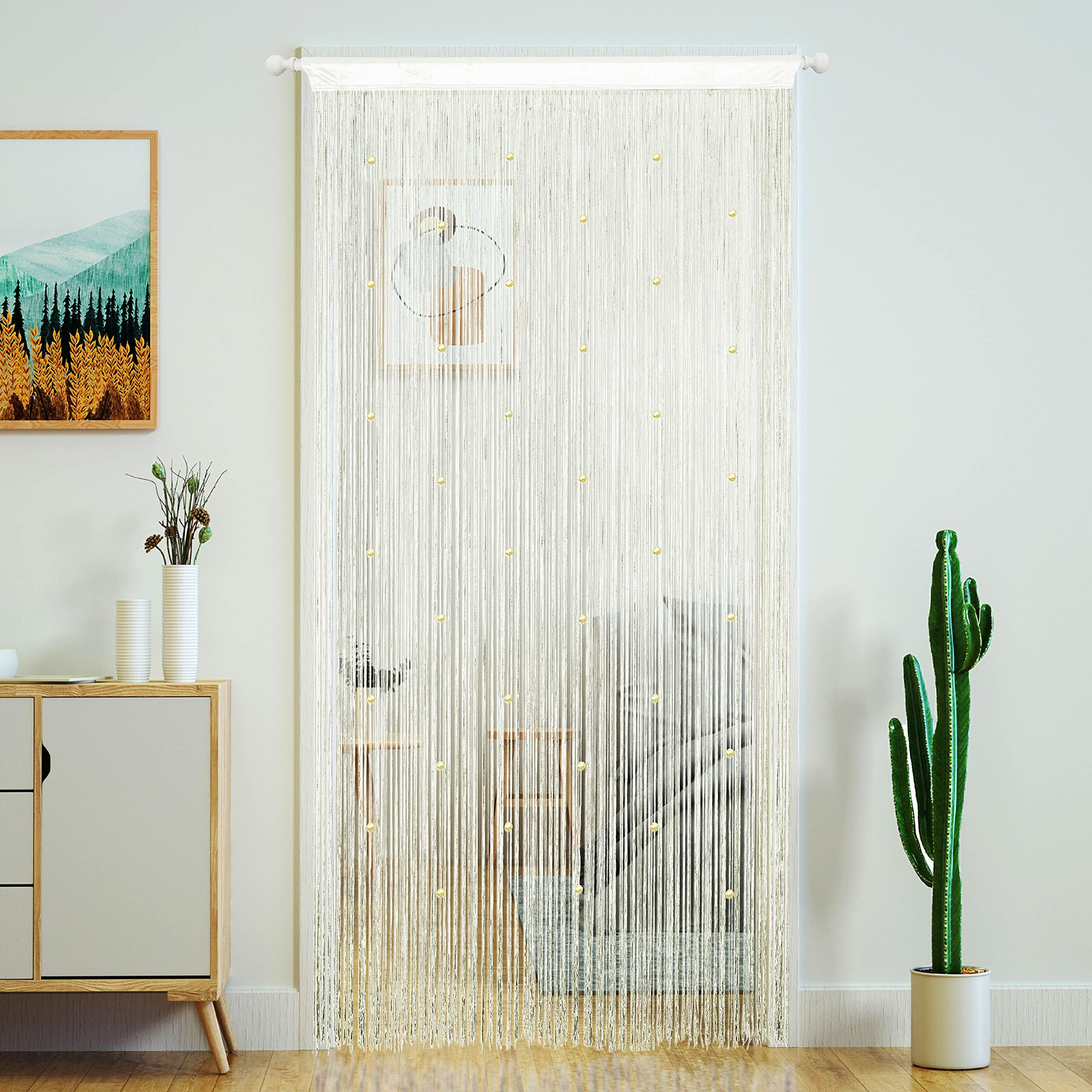 Yaoyue Beaded Curtain Door String Curtains For Doorway Tassels Beads Hanging Fringe Hippie Room Divider Window Hallway Entrance Wall Closet Bedroom Privacy Decor (39  110In/100  280Cm,Beige)