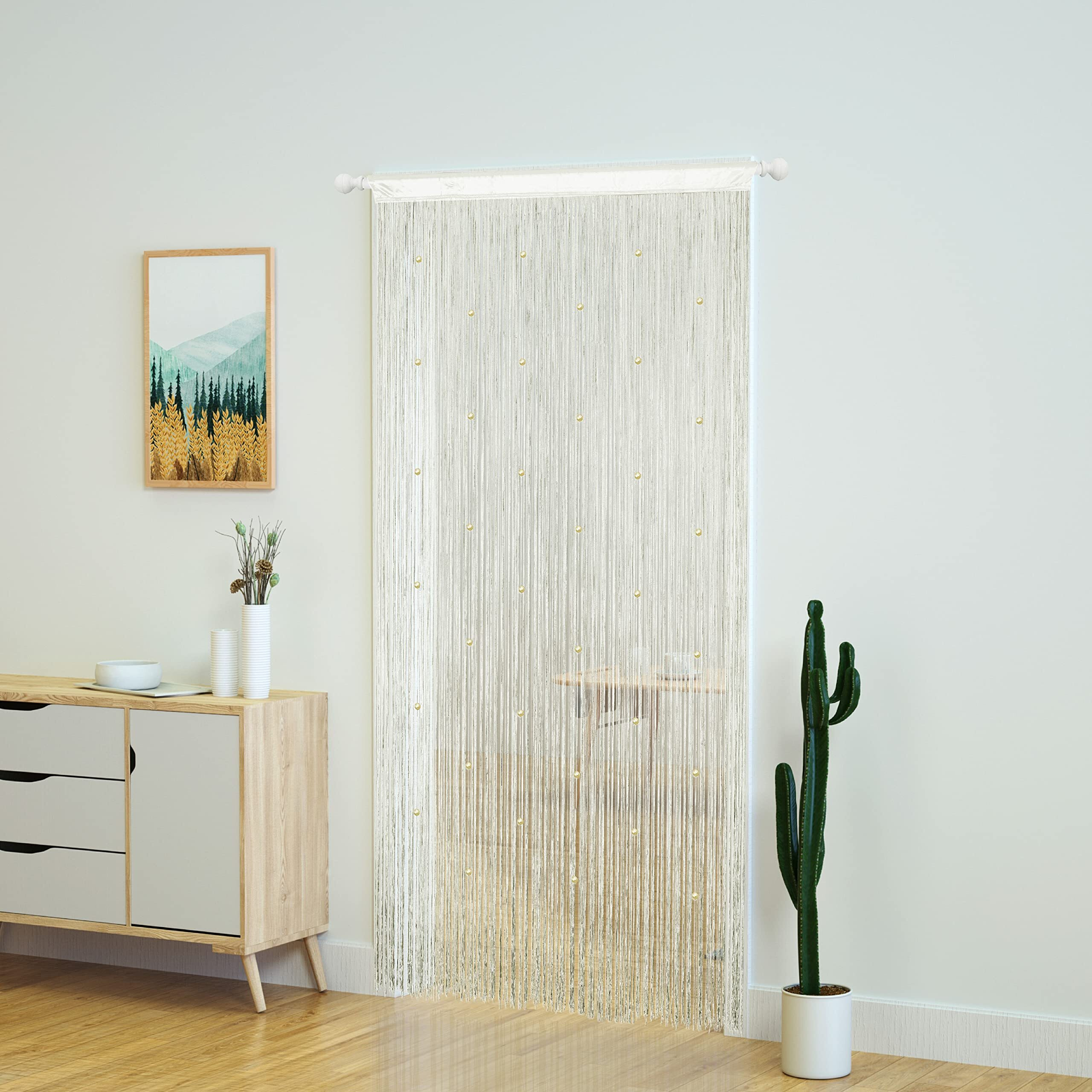 Yaoyue Beaded Curtain Door String Curtains For Doorway Tassels Beads Hanging Fringe Hippie Room Divider Window Hallway Entrance Wall Closet Bedroom Privacy Decor (39  110In/100  280Cm,Beige)