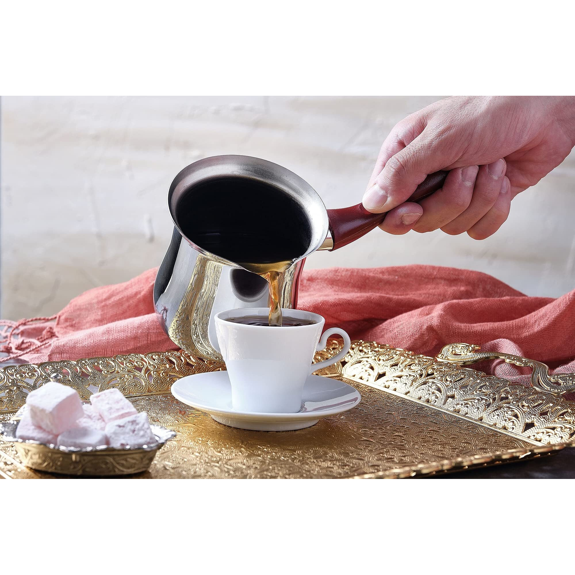 Destalya Turkish Coffee Pot Stainless Steel | 10.14 Fl Oz Ibrik Briki Coffee Pot | Small Hot Pot With Spout For Stove Top | Turkish Coffee Cezve (Coffee Pot Black)