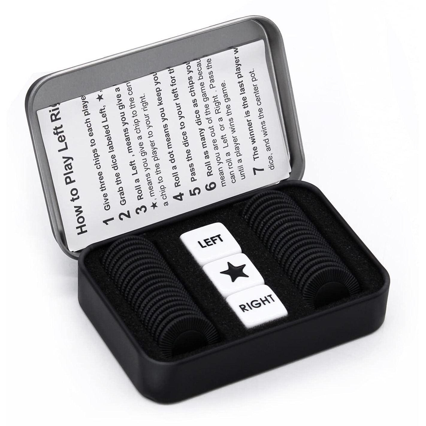 Bilywey Left Right Center Dice Game Set With 3 Dices + 36 Black Chips (Black)