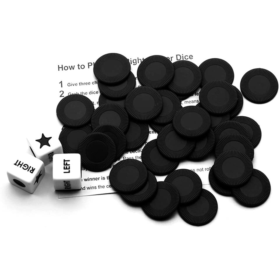 Bilywey Left Right Center Dice Game Set With 3 Dices + 36 Black Chips (Black)