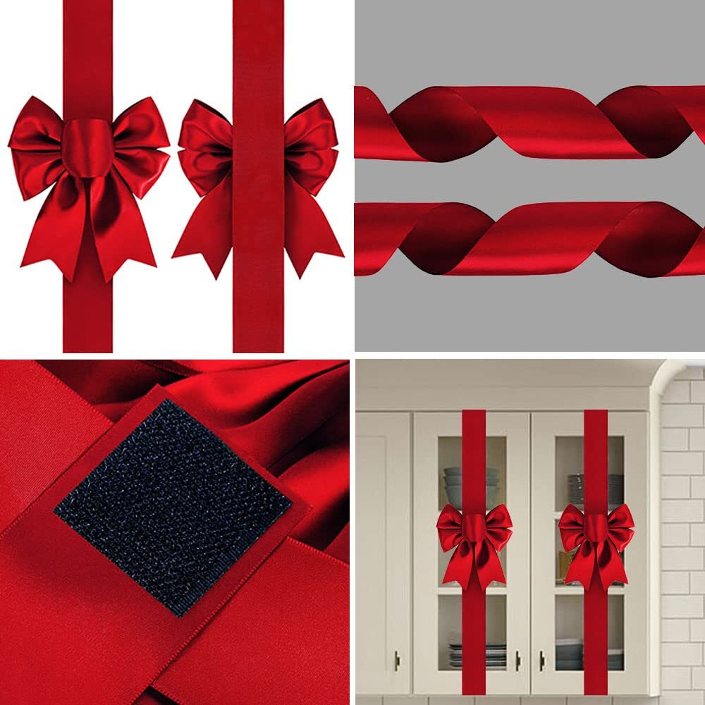 Pbqoa Christmas Cabinet Bows Festive Ribbons Large X-Mas Door Ribbon Party Decorations, Red