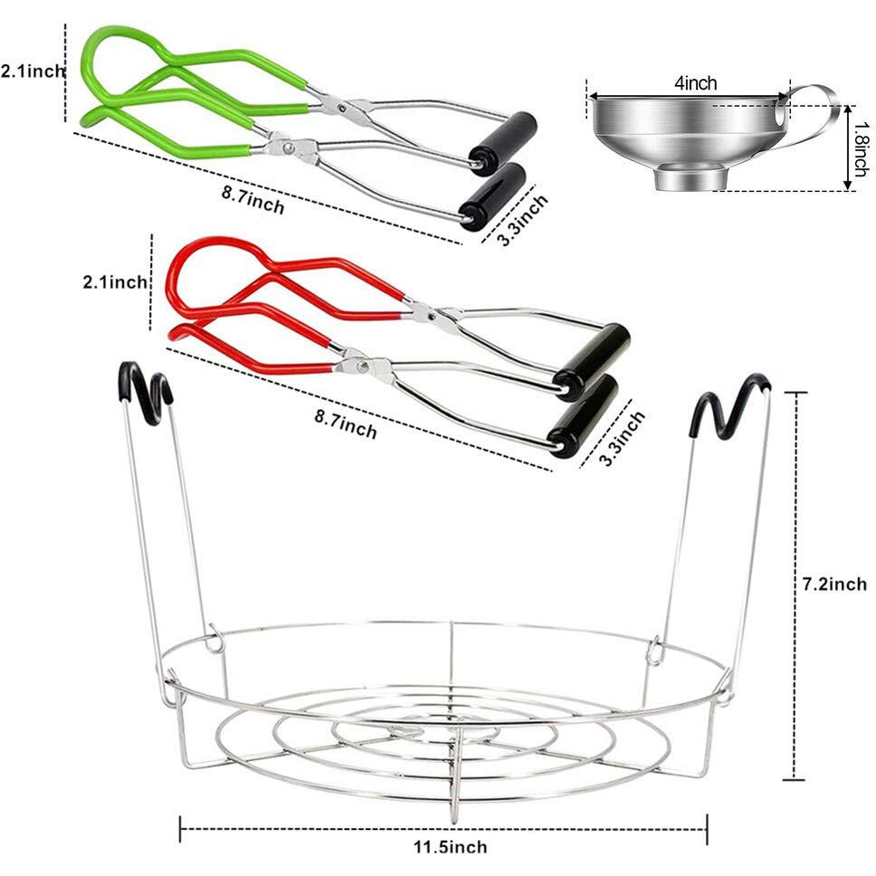 Jar Lifter Tongs And Canning Rack Set With Canning Funnel,Stainless Steel Funnel Kitchen Jar Funnel Jar Lifter Tongs And Anti-Slip Canning Jar Lifter