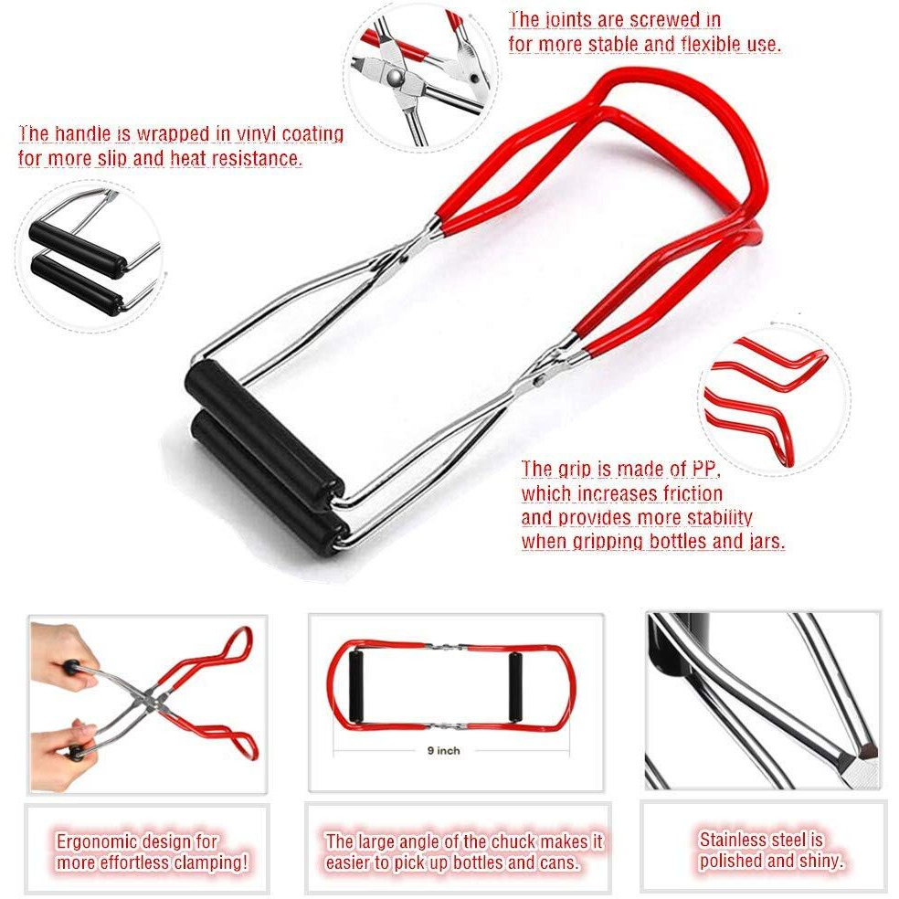 Jar Lifter Tongs And Canning Rack Set With Canning Funnel,Stainless Steel Funnel Kitchen Jar Funnel Jar Lifter Tongs And Anti-Slip Canning Jar Lifter