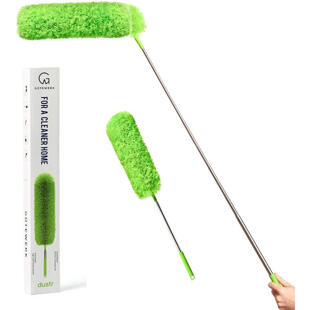 Extendable Feather Duster, Microfiber Duster, Ceiling Fan Duster, Feather Dusters For Cleaning, Dust Cleaner, Cobweb Duster - Electrostatic Bendable Head - Up To 100 Inch