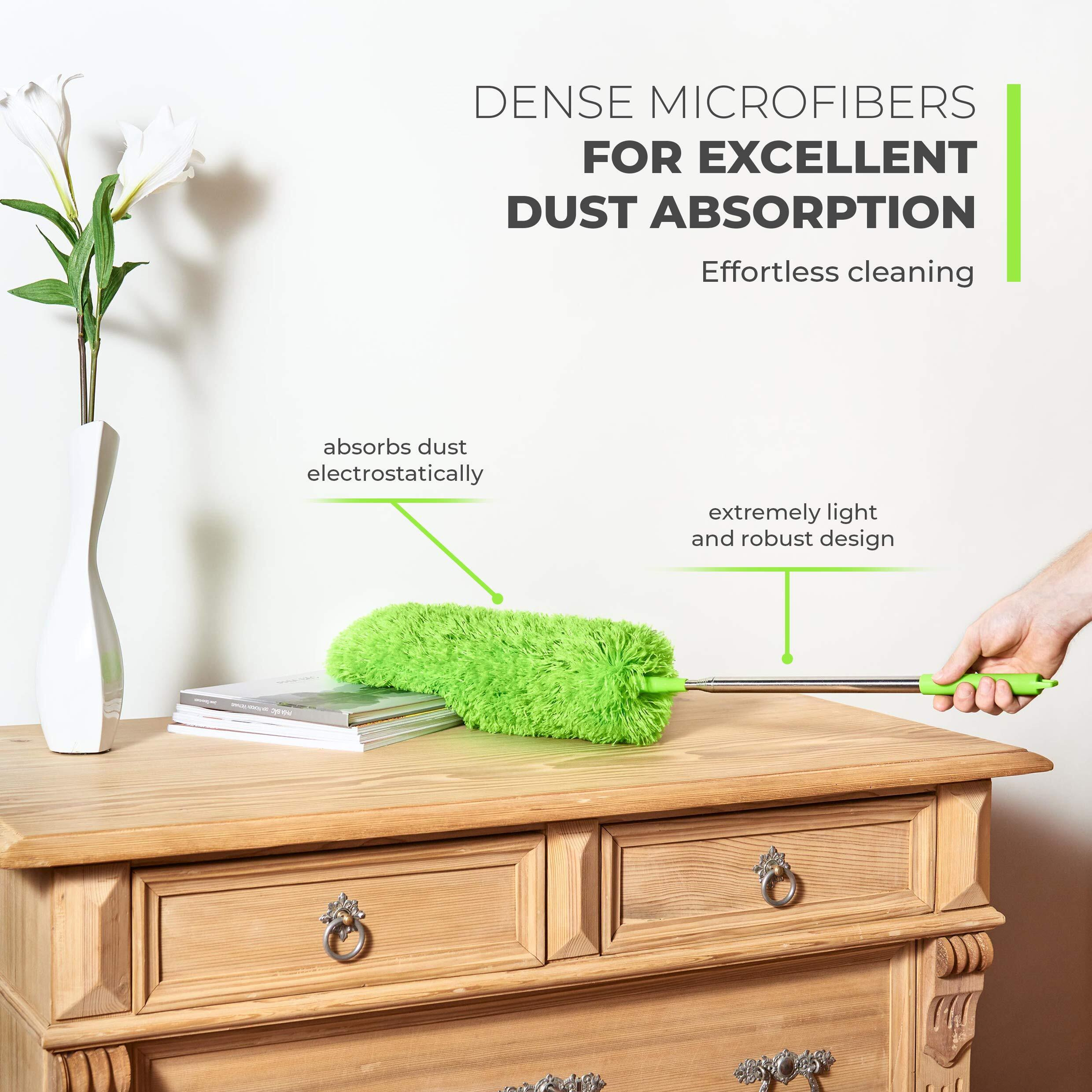 Extendable Feather Duster, Microfiber Duster, Ceiling Fan Duster, Feather Dusters For Cleaning, Dust Cleaner, Cobweb Duster - Electrostatic Bendable Head - Up To 100 Inch