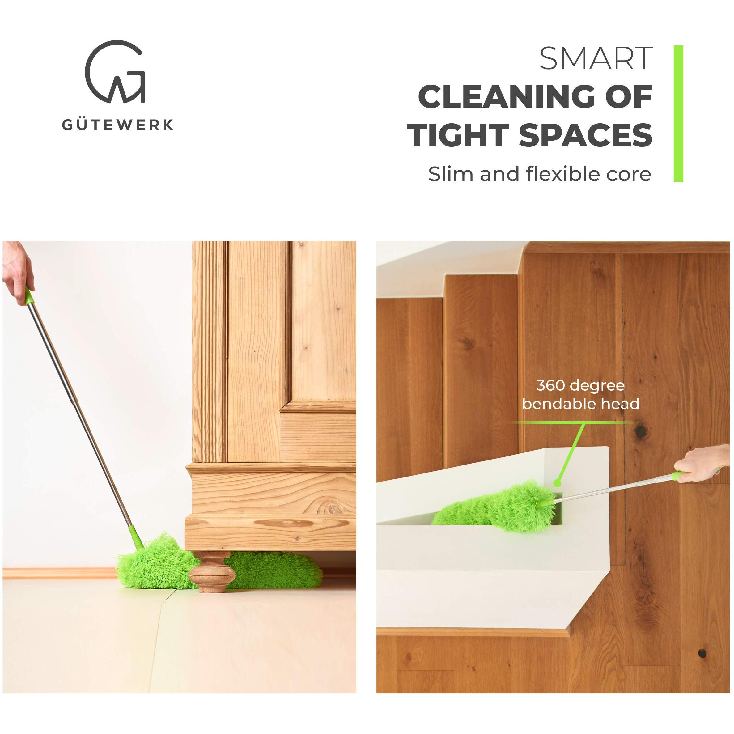 Extendable Feather Duster, Microfiber Duster, Ceiling Fan Duster, Feather Dusters For Cleaning, Dust Cleaner, Cobweb Duster - Electrostatic Bendable Head - Up To 100 Inch