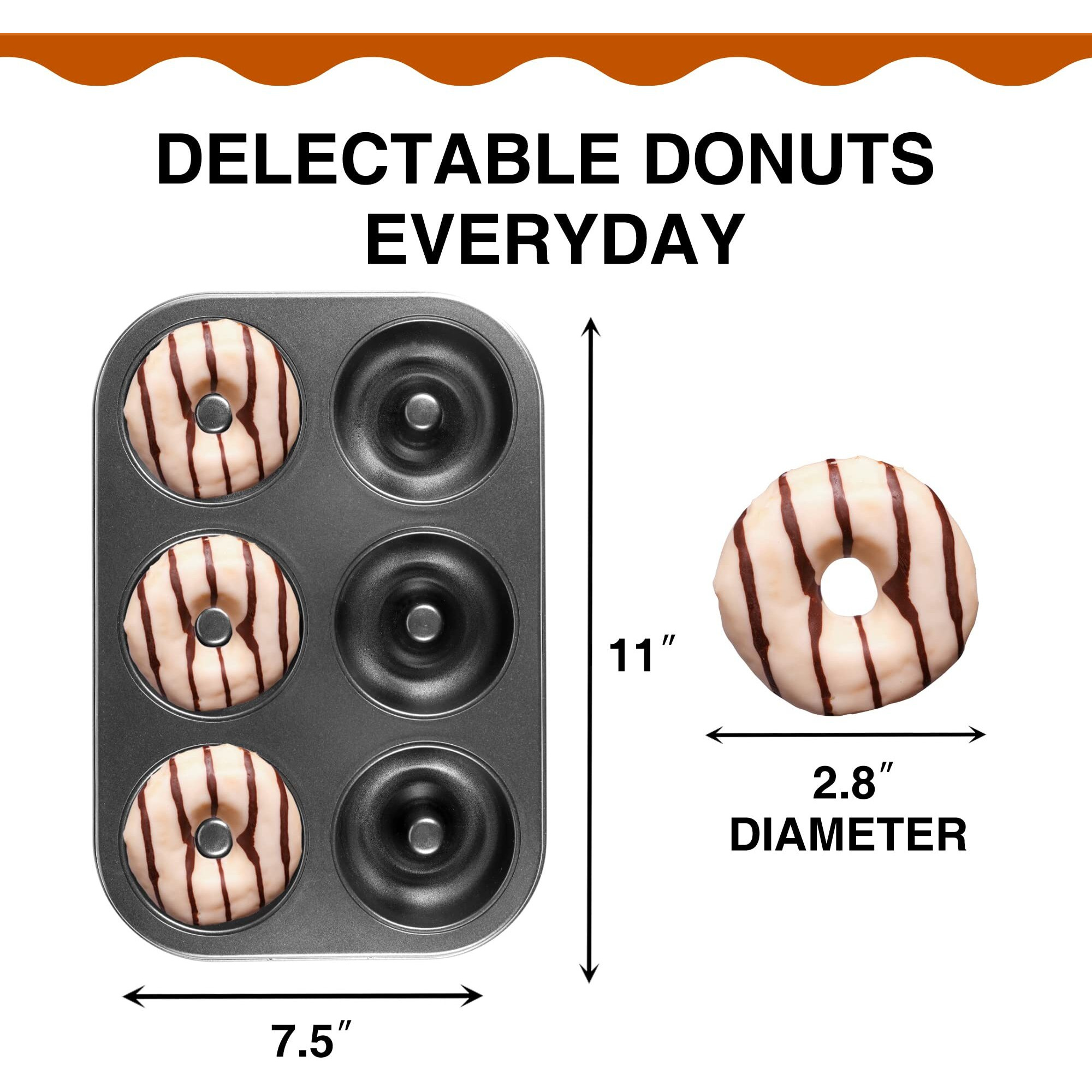 Hongbake Donut Pan For Baking, Upgraded Deepened Doughnut Tray, 2 Pack 6 Cavity Mini Bagel Mold For Oven, Nonstick And Heavy Duty - Black