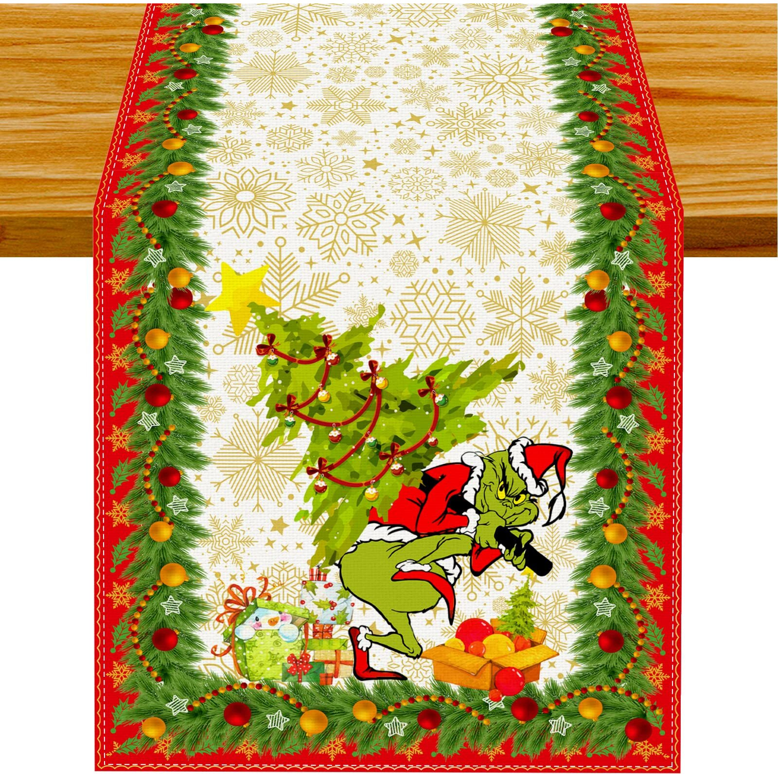 Linen Grinch Christmas Decorations Christmas Table Runner Merry Grinchmas Grinch Table Runner Tablecloth Christmas Xmas Winter Holiday Home Kitchen Dining Room Table Decorations 13X72 Inch