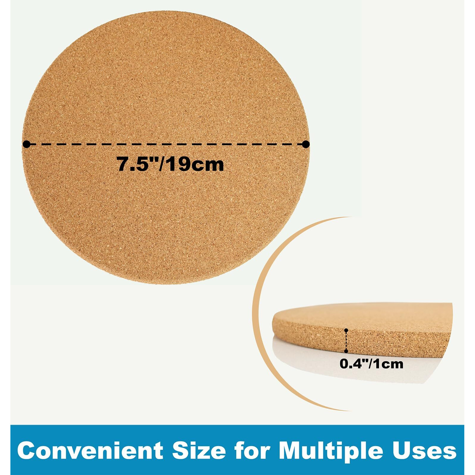Round Cork Trivets, 7.5 Inches Heat Cork Trivets For Hot Dishes, Pots And Pans, Plant Trivets, 4-Pack