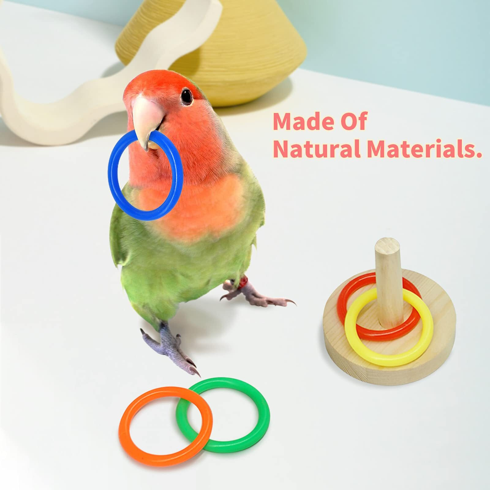 Bird Toys For Parakeets,5Pcs Parrot Toys Set (Include Bird Basketball ToyBird SkateboardBird Stacking ToyParrot Wooden Block Puzzles ToySmall Sepak Takraw),Parakeet ToysFor Bird Training Toys12