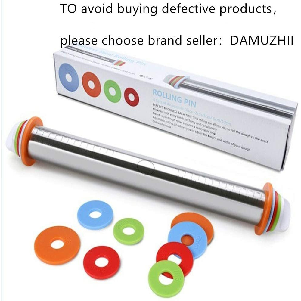 Rolling Pin Nonstick And Silicone Baking Pastry Mat Combo Kit, Adjustable Rolling Pin With Thickness Rings, Rolling Pin For Baking Fondant, Pizza, Pie, Pastry, Pasta, Dough, Cookies (Red)