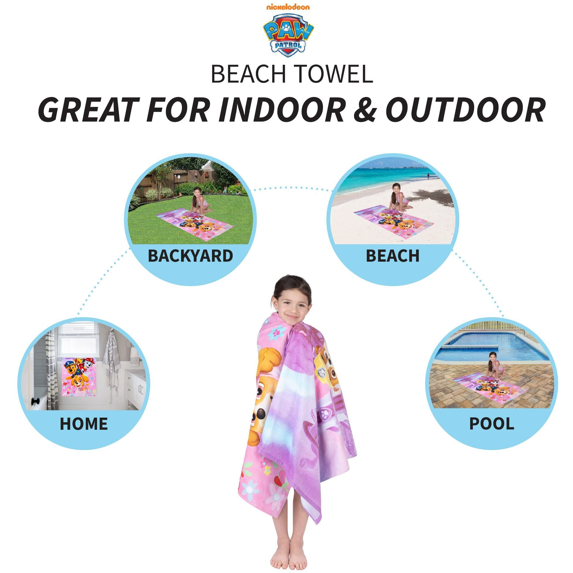 Franco Kids Super Soft Cotton Bath/Pool/Beach Towel, 58 In X 28 In, Paw Patrol Girls