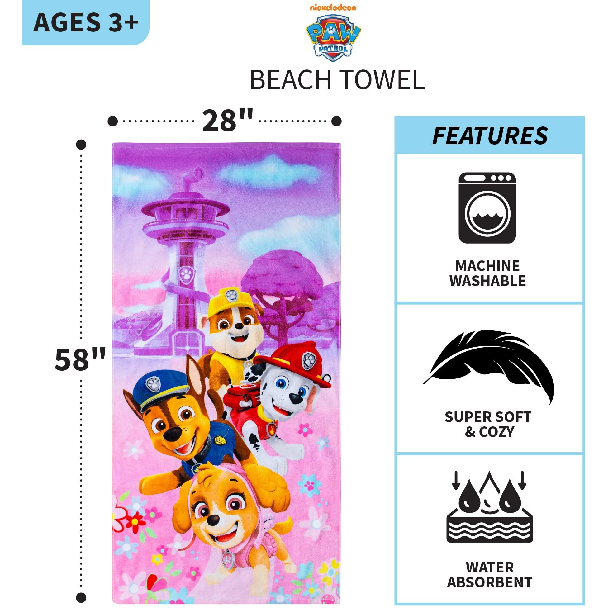 Franco Kids Super Soft Cotton Bath/Pool/Beach Towel, 58 In X 28 In, Paw Patrol Girls