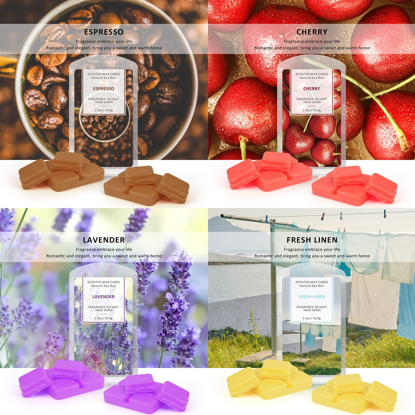 Wax Melts Wax Cubes, Scented Wax Melts, Scented Wax Cubes, Soy Wax Cubes For Warmers, Soy Wax Cubes Candle Melts 8 Pack (8X2.5Oz)