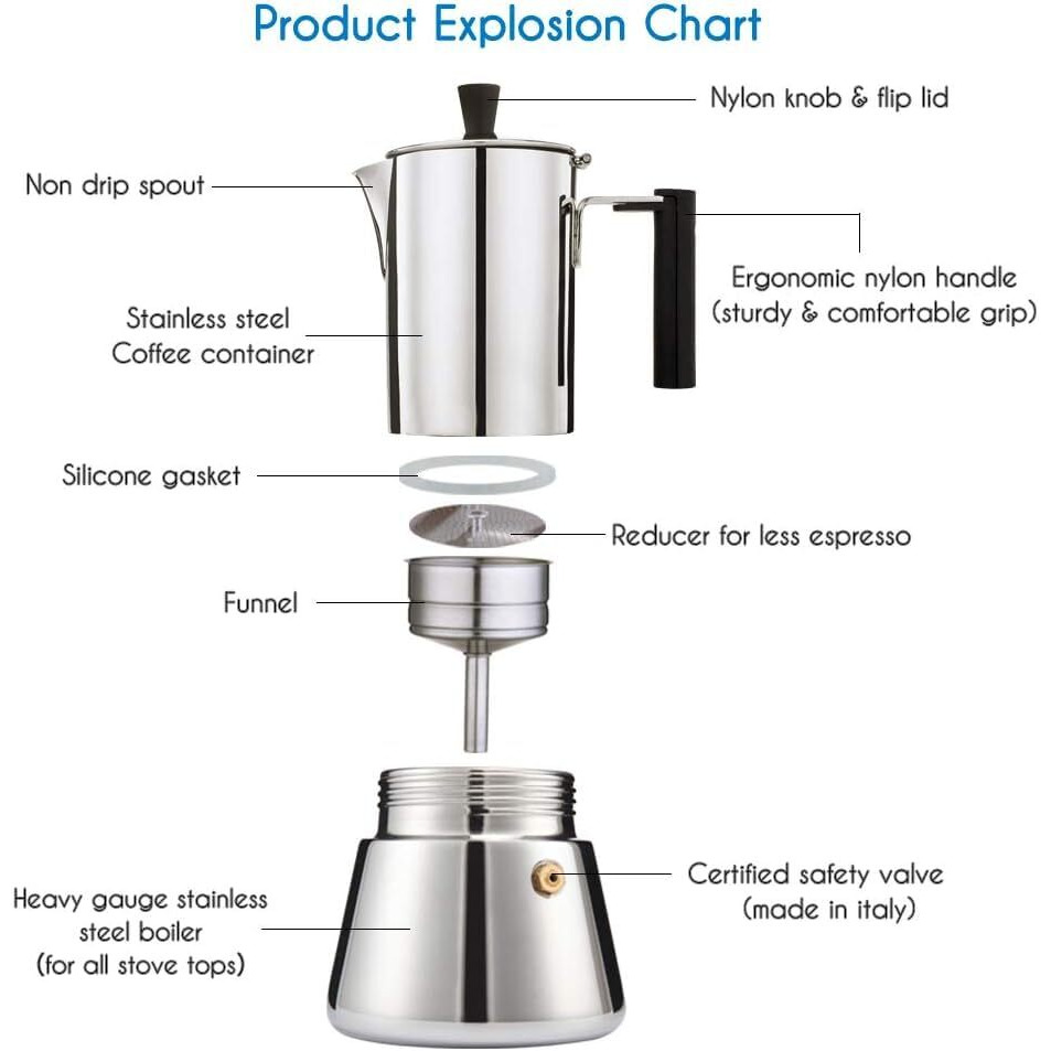 Easyworkz Pedro Stovetop Espresso Maker 6Cup 300Ml Stainless Steel Italian Coffee Machine Maker Moka Pot Induction Espresso Pot