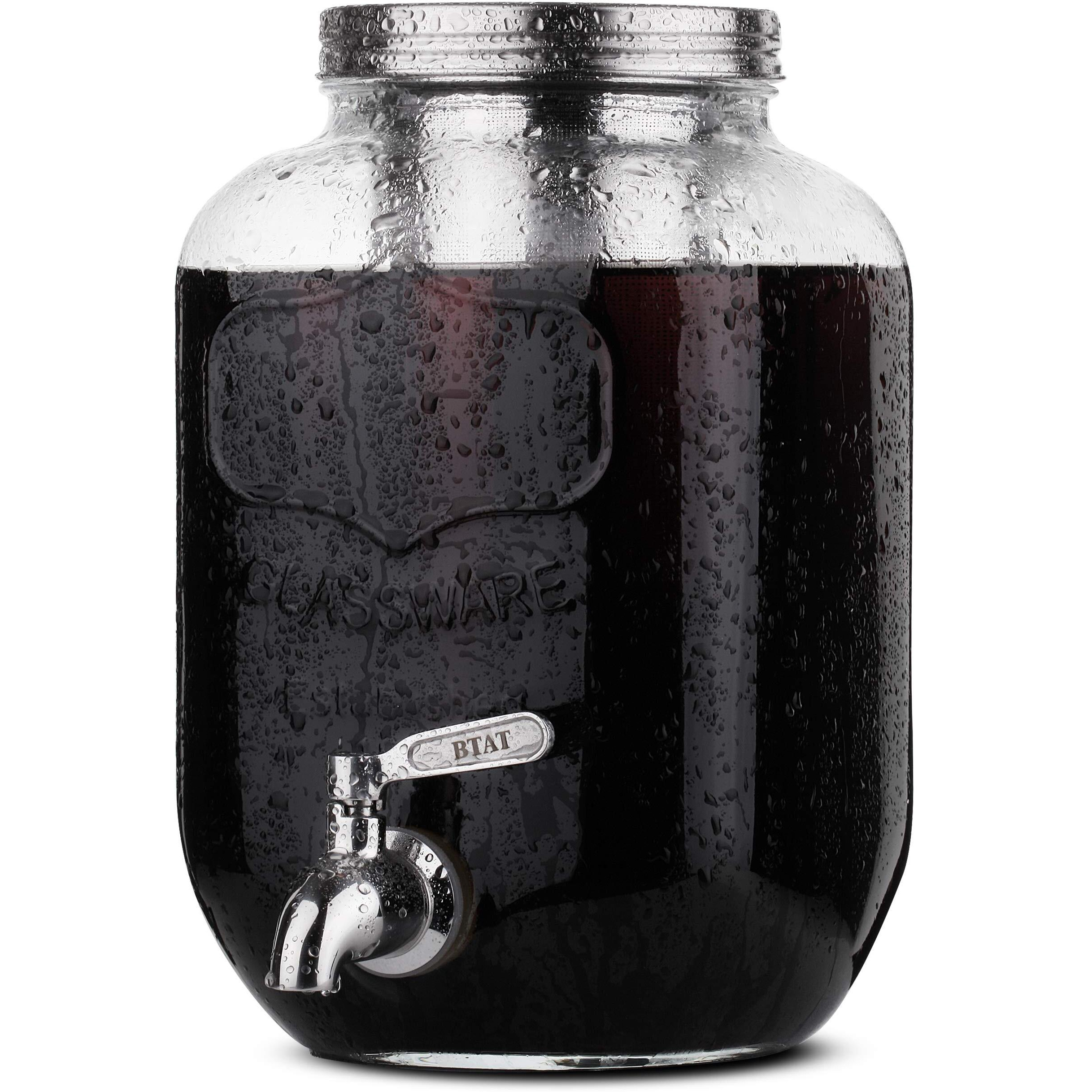 Btat- Cold Brew Coffee Maker, 1 Gallon Mason Jars Drink Dispenser, Gallon Cold Brew Coffee Maker, Iced Tea Maker, Cold Brew Coffee Carafe, Beverage Dispenser, Glass Dispenser, Cold Brew System
