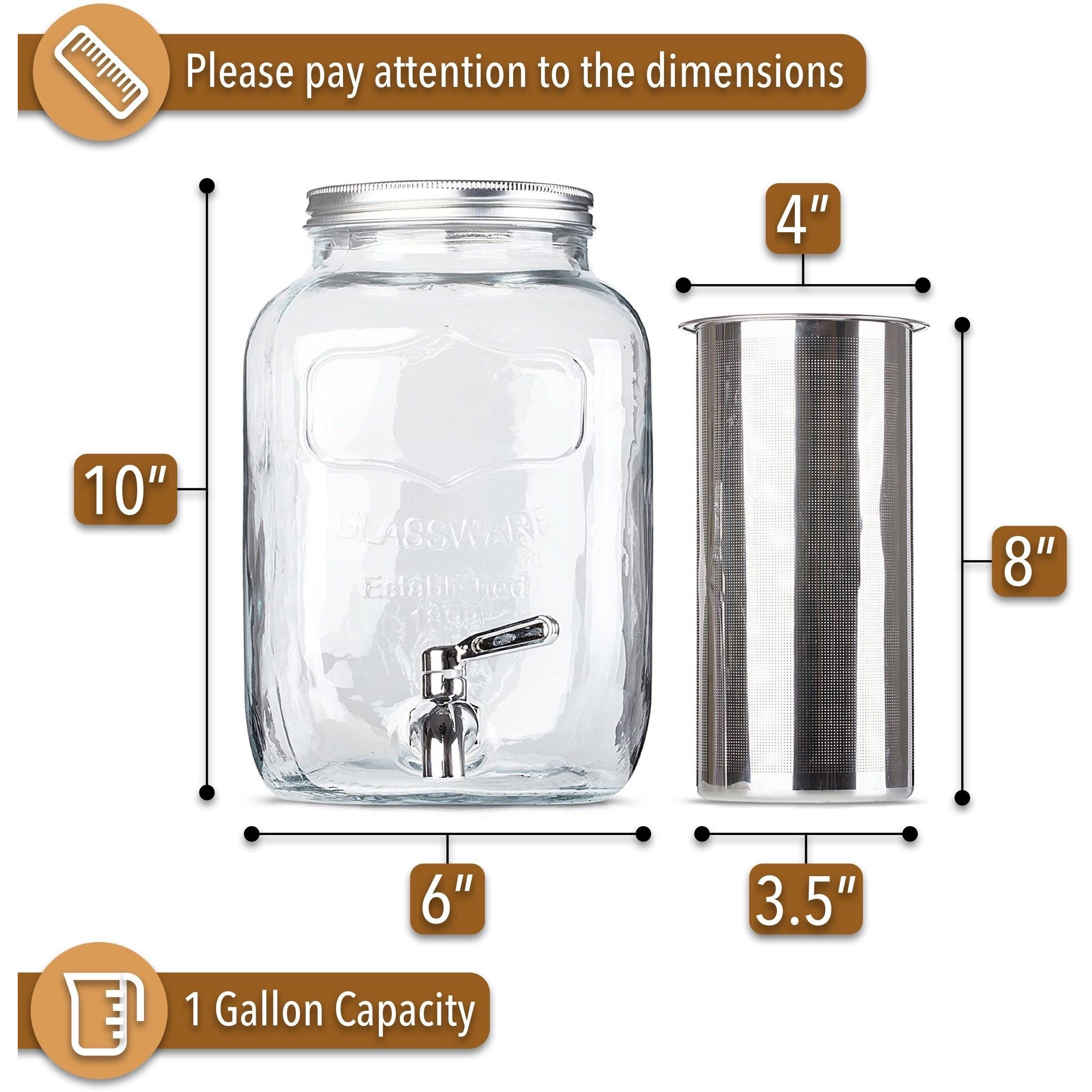 Btat- Cold Brew Coffee Maker, 1 Gallon Mason Jars Drink Dispenser, Gallon Cold Brew Coffee Maker, Iced Tea Maker, Cold Brew Coffee Carafe, Beverage Dispenser, Glass Dispenser, Cold Brew System