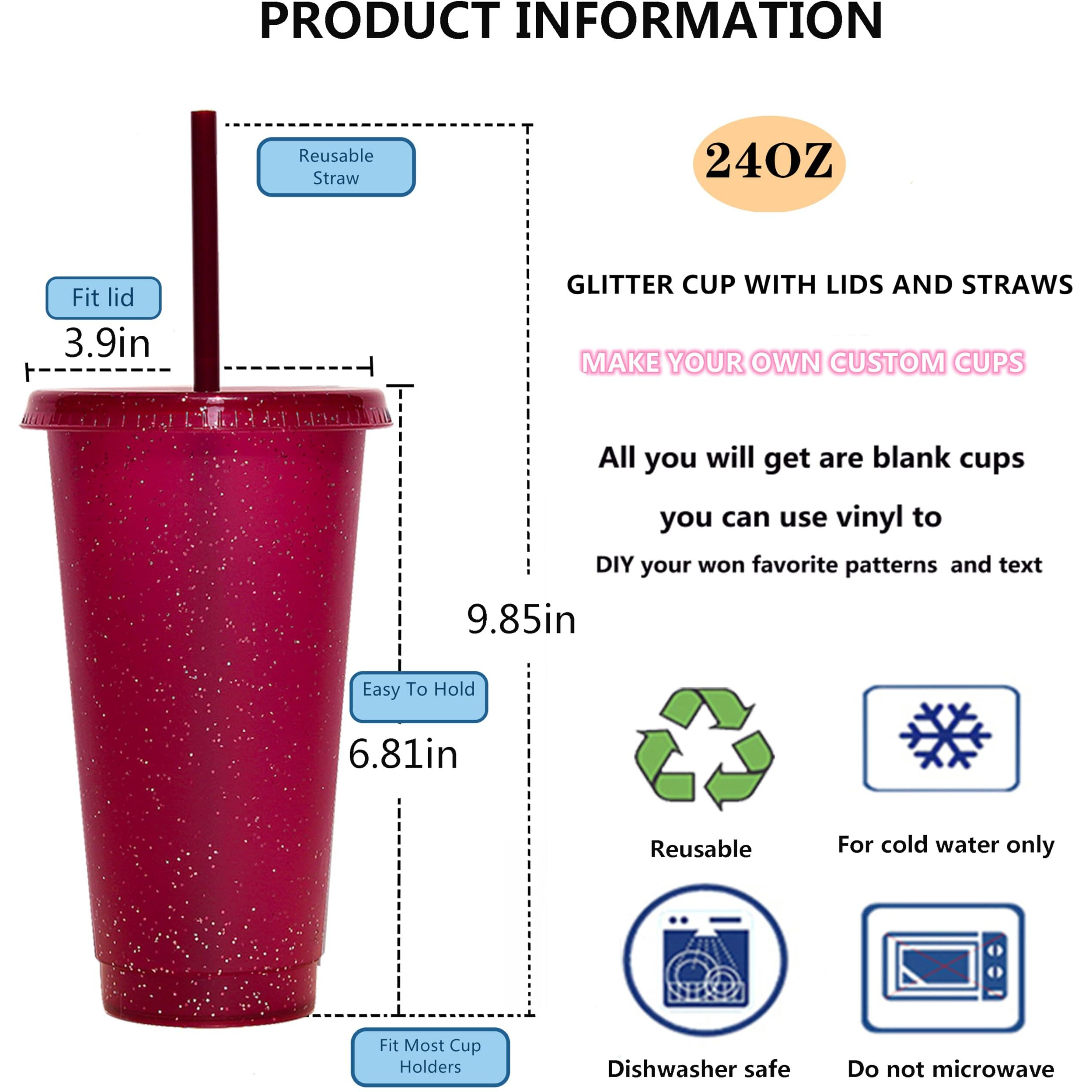 Suertestarry Tumbler With Straw And Lid,Water Bottle Iced Coffee Travel Mug Cup,Reusable Plastic Cups,Perfect For Parties,Birthdays,24Oz-5 Pack(Rainbow Glitter