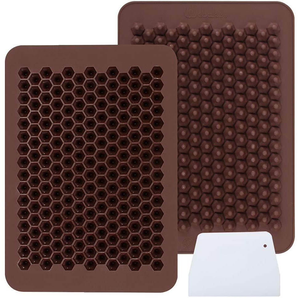 Webake Chocolate Chip Mold 202 Cavity Silicone Mini Candy Molds Lfgb 2 Pack For Non Dairy & Sugar Organic Chocolate Chips & Mini Gumdrop, Ganache, Small Dot Cake Decoration (1 Scraper Included)