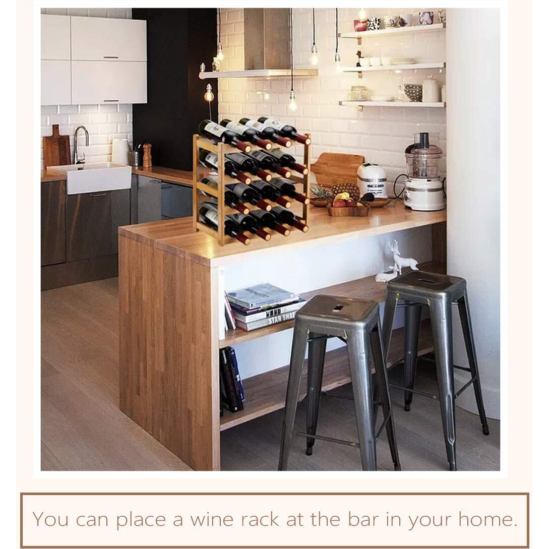 Homevany Bamboo Wine Rack, Sturdy And Durable Countertop Wine Storage Cabinet Shelf For Pantry - 4 Tiers 16 Bottle Wine Rack