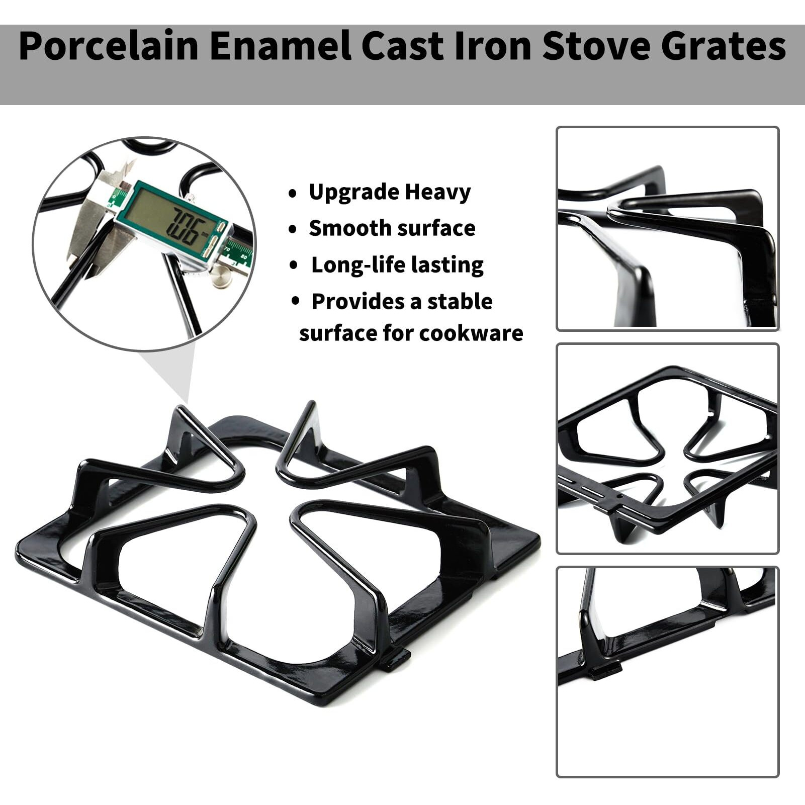 W10447925 Stove Grates Replacement For Whirlpool Stove Parts, Gas Burner Grate For Maytag Amana Inglis Kirkland Kenmore Range Cooktop Parts 8.8 X 8.3 Inches Gas Stove Top Range Burner Rack Sets 4 Pcs