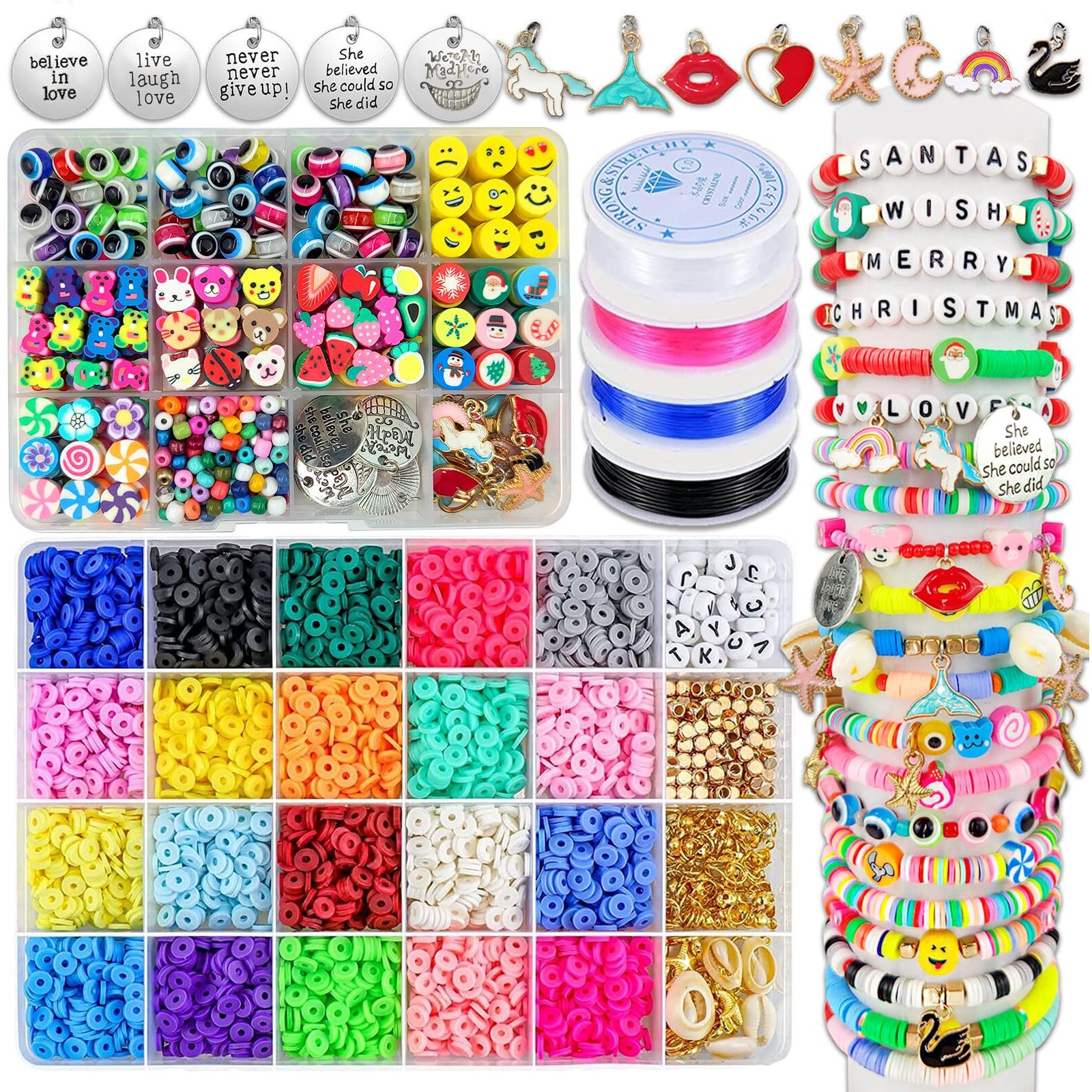 Wakestar Clay Beads Bracelet Making Kit,Flat Round 6Mm Clay Beads For Jewelry Making With Pendant Charms Kit,Art Crafts Gift Sets For Girls Ages 3 4 5 6 7 8 9 10 11 12