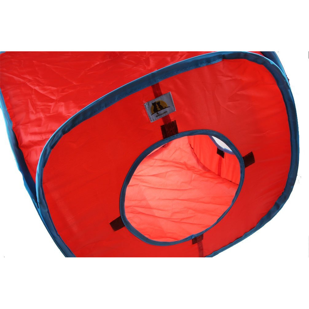 Emours Cat Play Cube Collapsible Tunnel Cat House Toys,With 4 Balls, Red