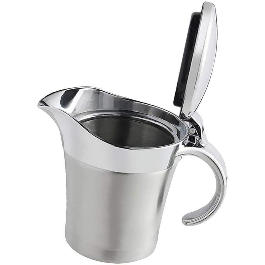 Double Insulated Gravy Boat - Stainless Steel Sauce Jug With Hinged Lid Hinged Lid Ideal For Gravy Or Cream At Thanksgiving (450Ml/16 Oz)