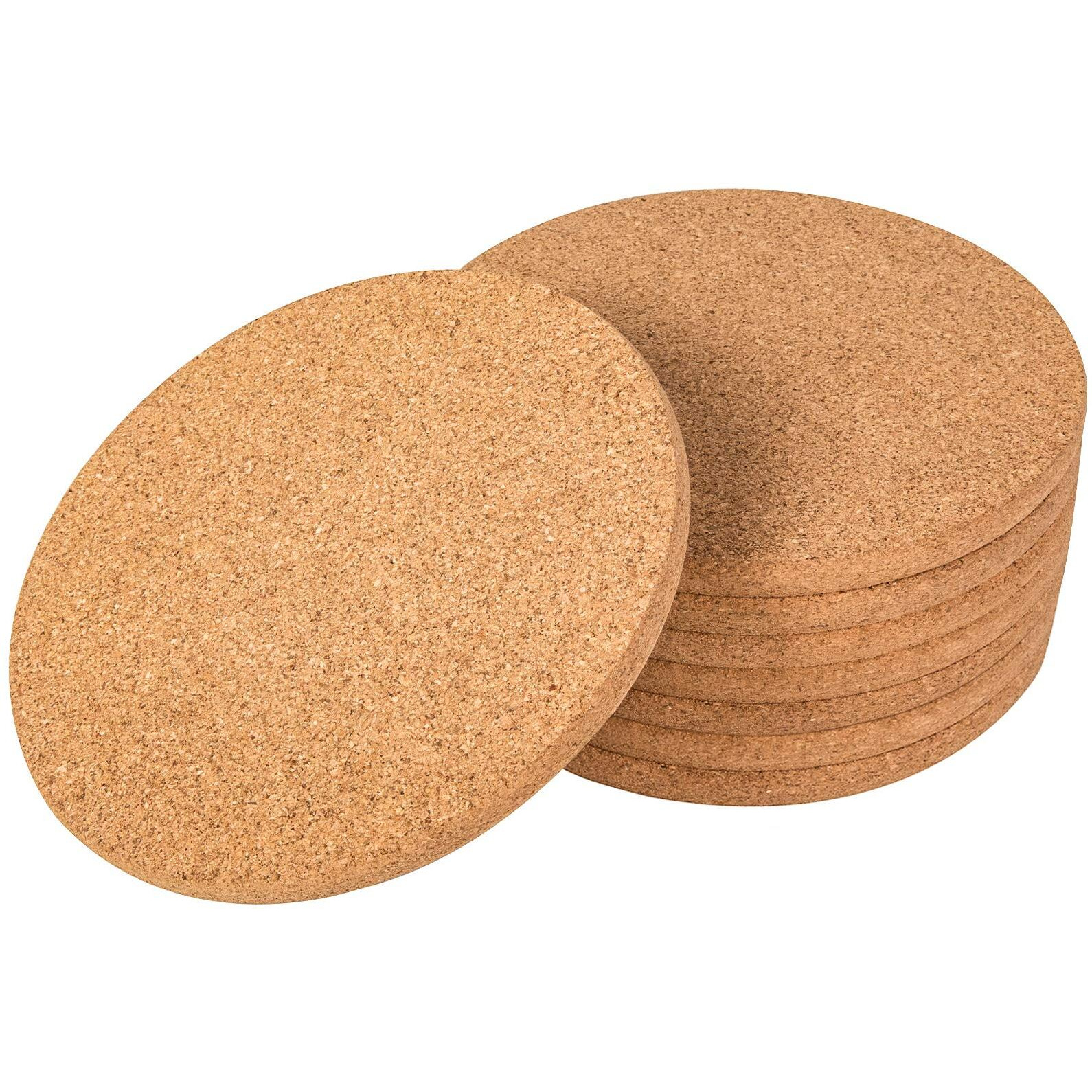 Crchom Cork Trivet 8 Pack Round Cork Hot Pads For Dishes 8"" X 0.4"" High Density Thick, Cork Hot Pads For Kitchen, Heat Resistant Cork Trivets For Pots And Pans, Cork Mat For Countertop & Table