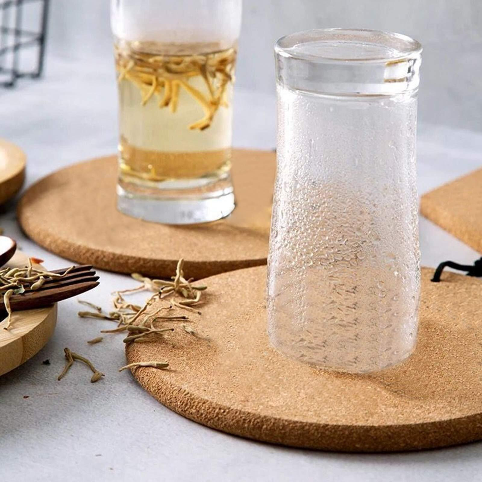 Crchom Cork Trivet 8 Pack Round Cork Hot Pads For Dishes 8"" X 0.4"" High Density Thick, Cork Hot Pads For Kitchen, Heat Resistant Cork Trivets For Pots And Pans, Cork Mat For Countertop & Table