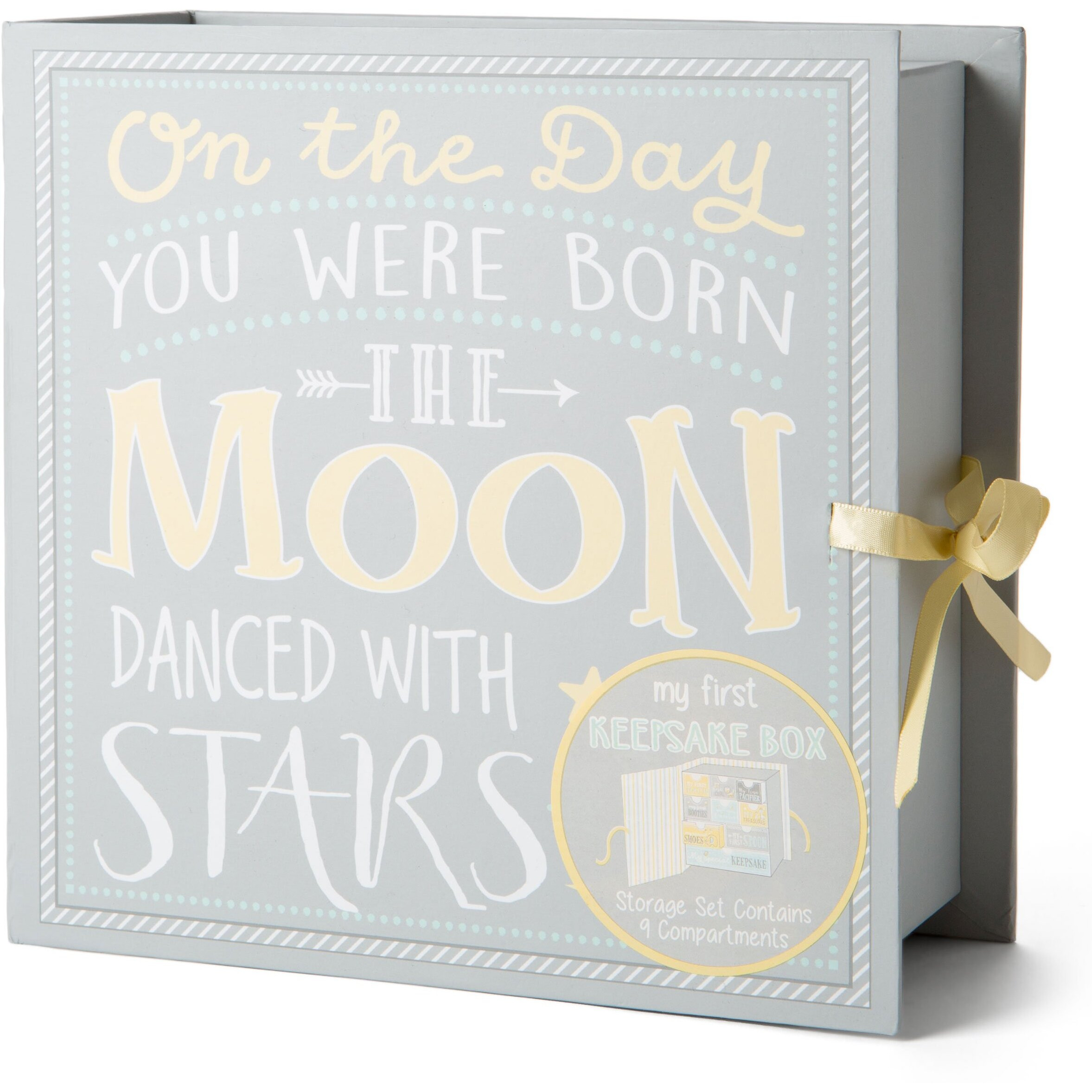 Votum Baby Keepsake Box For Treasured Memories, Moon & Stars - Lightweight, Handcrafted Baby Boxes With 9 Labeled Compartments For First Memories - Gender Neutral Baby Shower Gifts For Girls, Boys