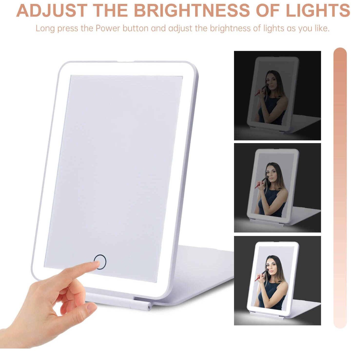 Led Foldable Travel Makeup Mirror - 5X7 Inches 3 Colors Light Modes Usb Rechargeable Touch Screen, Portable Tabletop Cosmetic Mirror For Travel, Cosmetic, Office (White)