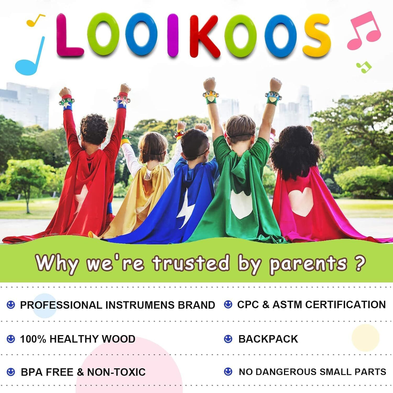 Looikoos Toddler Musical Instruments,Wooden Percussion Instruments For Baby Kids Preschool Educational Musical Toys Set Boys And Girls With Carrying Bag